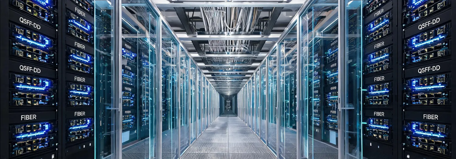 Datacenter aisle with cable trays